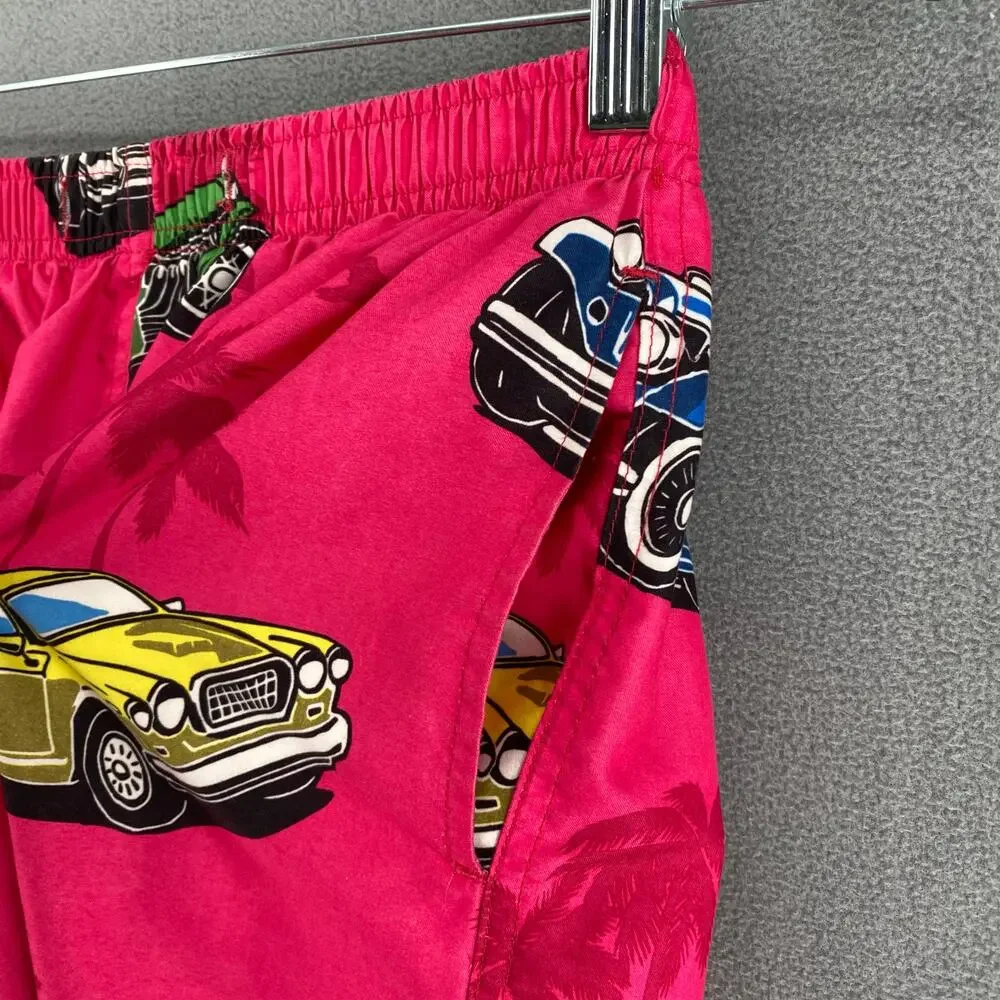 Uzzi Active Wear Shorts Mens‎ M Pink Graphic Swim Surf Beach Festival Cars Palm